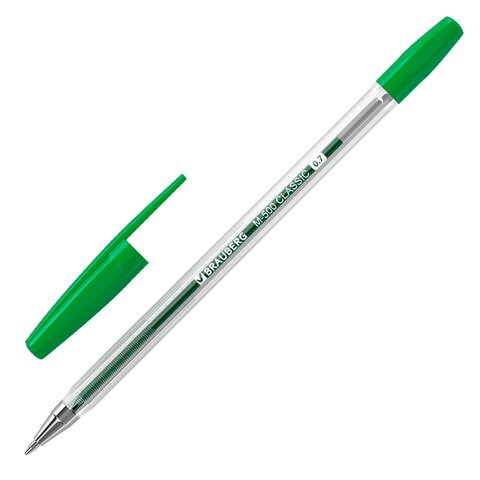Ручка шариковая BRAUBERG "M-500 CLASSIC", ЗЕЛЕНАЯ, корпус прозрачный, узел 0,7 мм, линия письма 0,35 мм, 143447 143447 - фото 288661