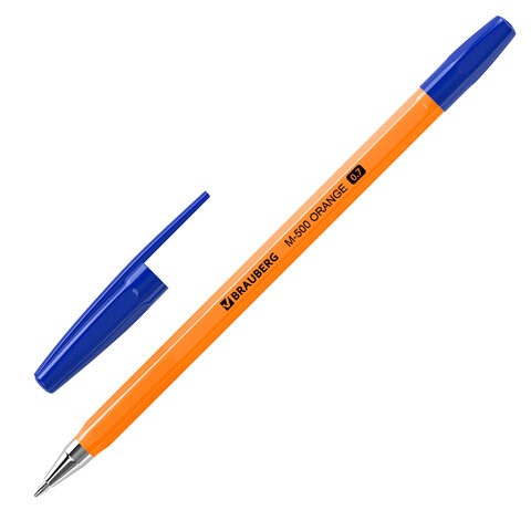 Ручка шариковая BRAUBERG "M-500 ORANGE", СИНЯЯ, корпус оранжевый, узел 0,7 мм, линия письма 0,35 мм, 143448 143448 - фото 288662