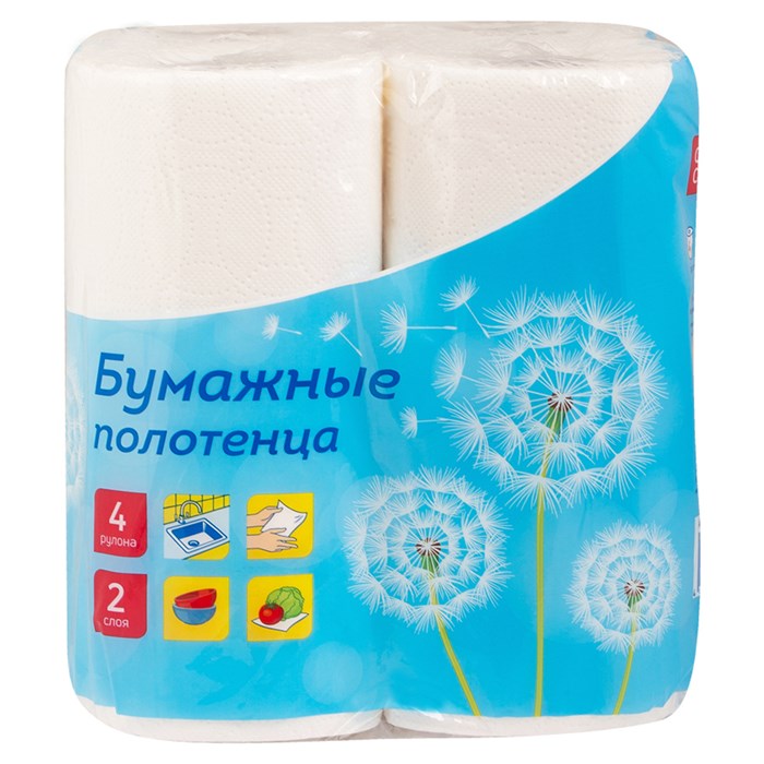 Полотенца бумажные в рулонах OfficeClean, 2-слойные, 11,6м/рул, тиснение, белые, 4шт. 279675 - фото 28870