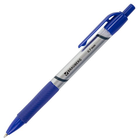Ручка шариковая автоматическая с грипом BRAUBERG Leader, СИНЯЯ, корпус с печатью, узел 0,7 мм, линия письма 0,35 мм, 141540 141540 - фото 293107