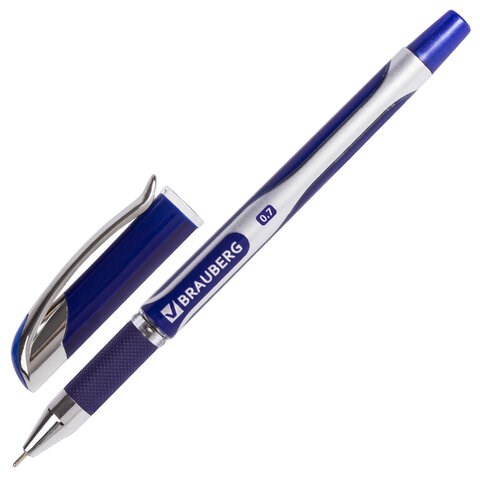 Ручка шариковая масляная с грипом BRAUBERG Delta Plus, СИНЯЯ, печать, узел 0,7 мм, линия письма 0,35 мм, 142689 142689 - фото 293255