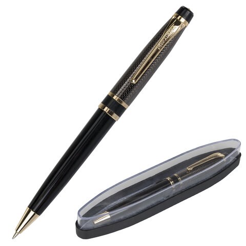 Ручка подарочная шариковая BRAUBERG Sonata, СИНЯЯ, корпус золотистый с черным, линия письма 0,5 мм, 143483 143483 - фото 293435