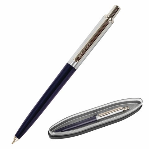 Ручка подарочная шариковая BRAUBERG "Soprano", СИНЯЯ, корпус серебристый с синим, линия письма 0,5 мм, 143484 143484 - фото 293436