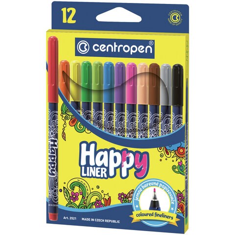 Ручки капиллярные (линеры) 12 ЦВЕТОВ CENTROPEN "Happy Liner", линия письма 0,3 мм, 2521/12, 2 2521 1202 143684 - фото 293511