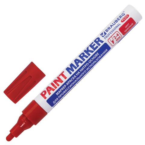 Маркер-краска лаковый (paint marker) 4 мм, КРАСНЫЙ, НИТРО-ОСНОВА, алюминиевый корпус, BRAUBERG PROFESSIONAL PLUS, 151446 151446 - фото 294044