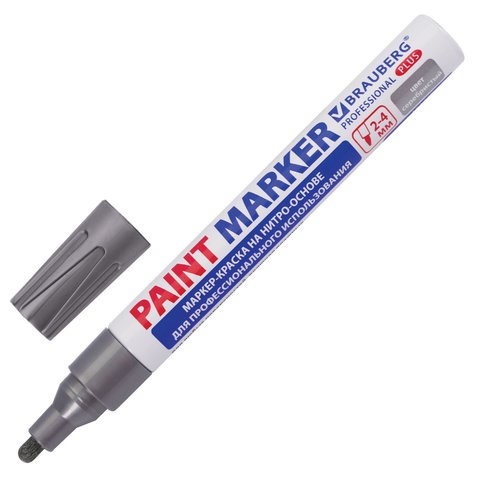 Маркер-краска лаковый (paint marker) 4 мм, СЕРЕБРЯНЫЙ, НИТРО-ОСНОВА, алюминиевый корпус, BRAUBERG PROFESSIONAL PLUS, 151448 151448 - фото 294046