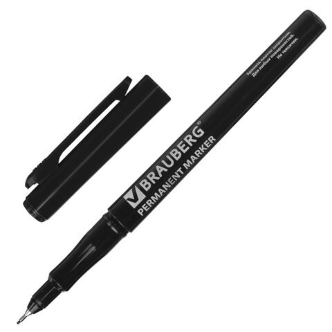Маркер перманентный BRAUBERG Super Slim, ЧЕРНЫЙ, тонкий металлический наконечник 0,8 мм, 151632 151632 - фото 294103