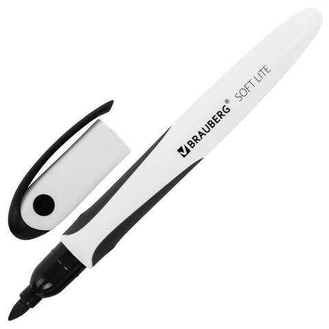 Маркер стираемый для белой доски ЧЕРНЫЙ, BRAUBERG SOFT LITE, 3 мм, резиновая вставка, 152103 152103 - фото 294216