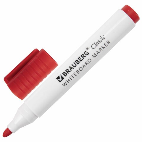 Маркер стираемый для белой доски КРАСНЫЙ, BRAUBERG CLASSIC, 3 мм, с клипом, 152114 152114 - фото 294224