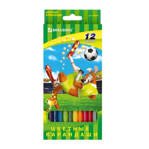 Карандаши цветные BRAUBERG Football match, 12 цветов, шестигранные, грифель 3 мм, натуральное дерево, 180534 180534 - фото 294531