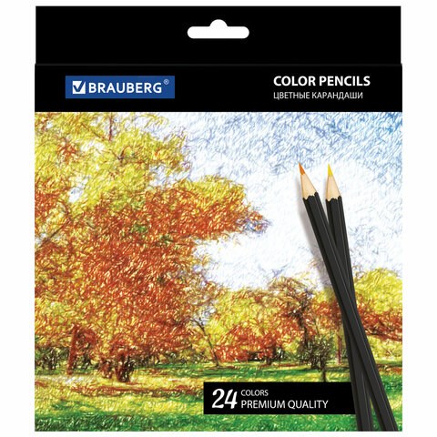 Карандаши цветные BRAUBERG "Artist line", 24 цвета, черный корпус, шестигранные, грифель 3 мм, натуральное дерево, 180565 180565 - фото 294532