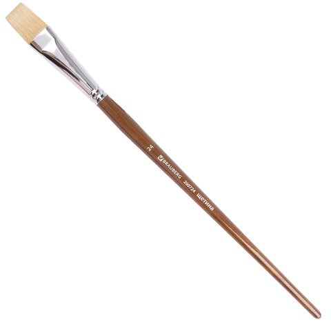 Кисть художественная профессиональная BRAUBERG ART CLASSIC, щетина, плоская, № 24, длинная ручка, 200724 200724 - фото 295428