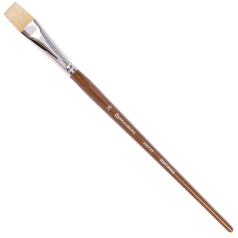 Кисть художественная профессиональная BRAUBERG ART CLASSIC, щетина, плоская, № 26, длинная ручка, 200725 200725 - фото 295429