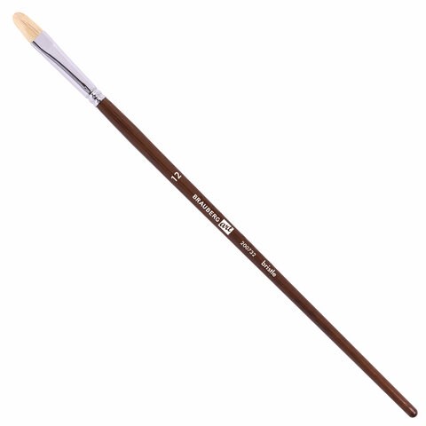 Кисть художественная профессиональная BRAUBERG ART CLASSIC, щетина, овальная, № 12, длинная ручка, 200732 200732 - фото 295432