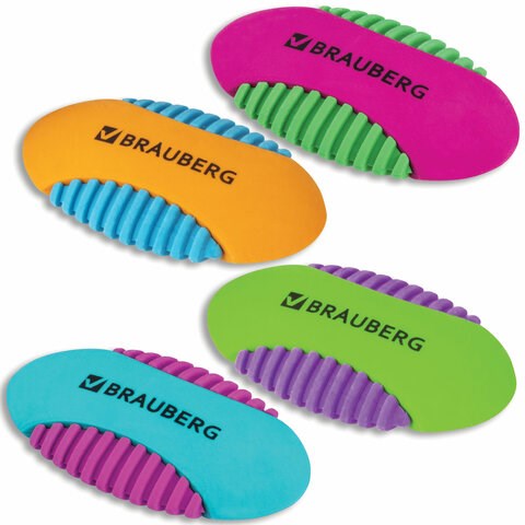 Ластик BRAUBERG Mix S, 58х33х13 мм, цвет ассорти, 228724 228724 - фото 296666