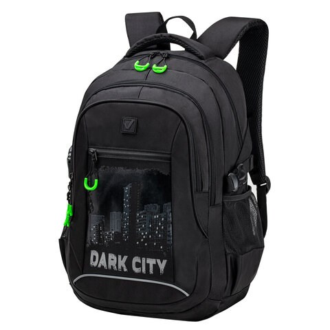 Рюкзак BRAUBERG CONTENT универсальный, 3 отделения, светоотражающий принт, "Dark city", 47х33х18 см, 270763 270763 - фото 298141