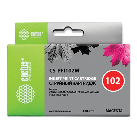 Картридж струйный CACTUS (CS-PFI102M) для CANON iPF500/510/F600/605/650/700, пурпурный 362785 - фото 300693