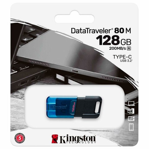 Флеш-диск 128 GB KINGSTON DataTraveler 80 M, разъем Type-C 3.2, черный, DT80M/128GB 514071