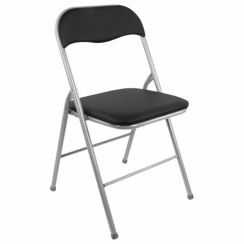 Стул складной BRABIX "Golf CF-007", серебристый каркас, кожзам чёрный, 532891 532891 - фото 304688