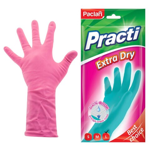 Перчатки МНОГОРАЗОВЫЕ резиновые PACLAN "Extra Dry", хлопчатобумажное напыление, 100% флок, размер L (большой) синие, вес 54 г, 7350, 407350 607083 - фото 306602