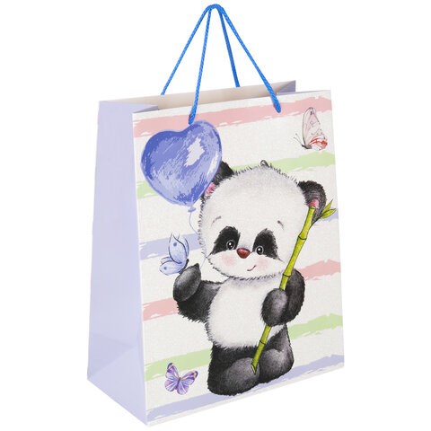 Пакет подарочный (1 штука) 26x13x32 см, ЗОЛОТАЯ СКАЗКА "Lovely Panda", глиттер, белый с голубым, 608241 608241 - фото 306981