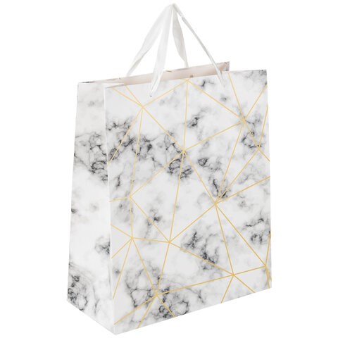 Пакет подарочный (1 штука) 26x13x33 см, ЗОЛОТАЯ СКАЗКА "Golden Marble", тиснение фольгой, 608251 608251 - фото 306990