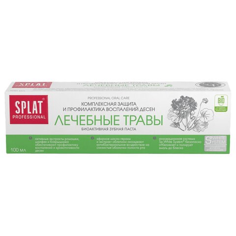 Зубная паста 100 мл SPLAT PROFESSIONAL "Лечебные травы", комплексная защита и для воспаленных десен, 112.14009.0101 608869 - фото 307346