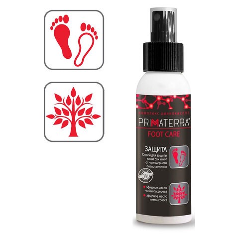 Спрей для ног, 100 мл, PRIMATERRA FOOT CARE, дезодорирующий, с противогрибковым эффектом 609019 - фото 307456