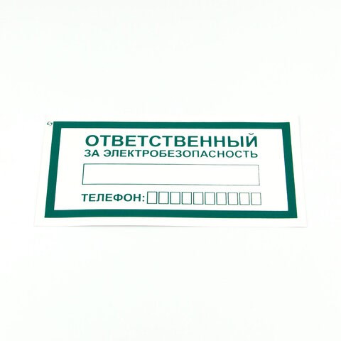 Знак "Ответственный за электробезопасность", КОМПЛЕКТ 10 штук, 100х200 мм, пленка, А31 610980 - фото 307980
