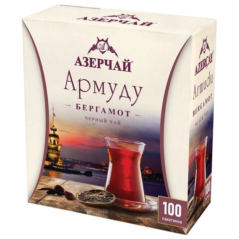 Чай АЗЕРЧАЙ "Армуду" черный с бергамотом, 100 пакетиков по 1,6 г, 420535 622737