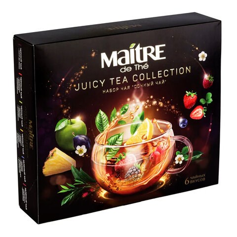Чай MAITRE "Сочный чай", ассорти 6 вкусов, НАБОР 30 пакетиков по 2 г, бак039 624003