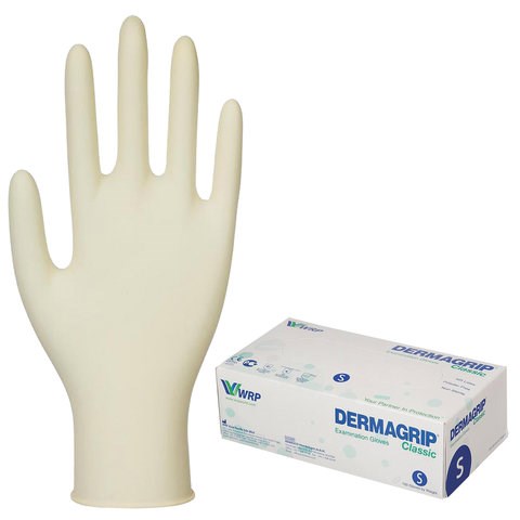 Перчатки латексные смотровые, 50 пар (100 шт.), размер S (малый), DERMAGRIP Classic, D1501-10 630062 - фото 308371