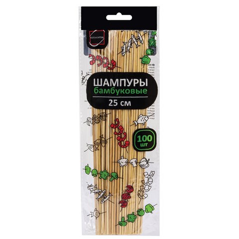 Шпажки-шампуры для шашлыка бамбуковые 25 см, 100 штук, КП, 107949 700661