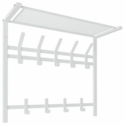 Вешалка настенная с полкой 2 яруса "Торонто-22", 585х670х270 мм, 9 крючков, металл, белая, ВСПТ22 Б 700939
