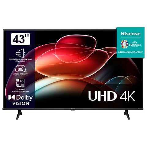 Телевизор HISENSE 43A6K, 43" (108 см), 3840 x 2160, 4K, 16:9, SmartTV, Wi-Fi, черный 456766 - фото 322421
