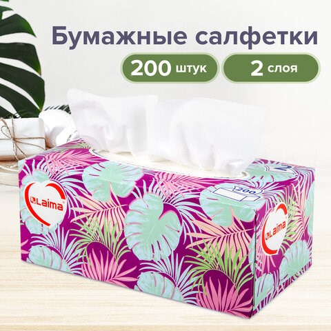 Салфетки косметические 200 шт. в картонном боксе 2-слойные, LAIMA Everyday, 20х20 см, 113589 113589 - фото 323661