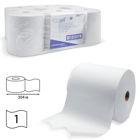 Полотенца бумажные рулонные KIMBERLY-CLARK Scott, КОМПЛЕКТ 6 шт., 304 м, белые, диспенсер 601536, 6667 126122 - фото 324450