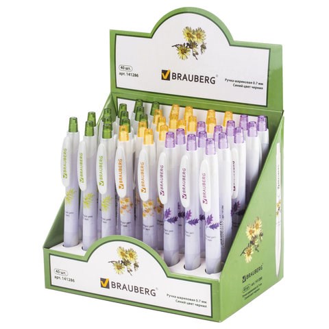 Ручка шариковая автоматическая с грипом BRAUBERG Herb Time, СИНЯЯ, корпус ассорти, узел 0,7 мм, линия письма 0,35 мм, 141286 141286 - фото 324922