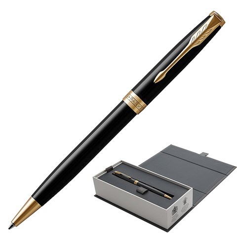 Ручка шариковая PARKER "Sonnet Core Lacquer Black GT", корпус черный глянцевый лак, позолоченные детали, черная, 1931497 142339 - фото 325064