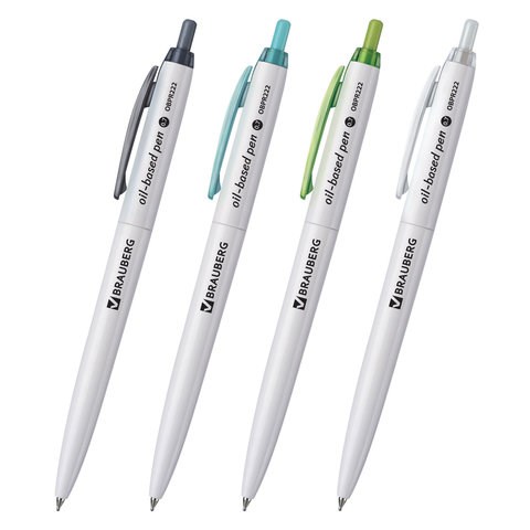 Ручка шариковая масляная автоматическая BRAUBERG Sky White, СИНЯЯ, клип ассорти, узел 0,7 мм, линия письма 0,35 мм, 142950 142950 - фото 325176