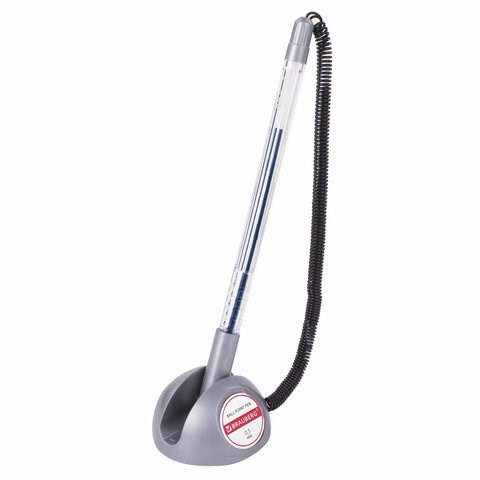 Ручка шариковая настольная BRAUBERG "Counter Pen", СИНЯЯ, пружинка, корпус серебристый, 0,5 мм, 143258 143258 - фото 325211