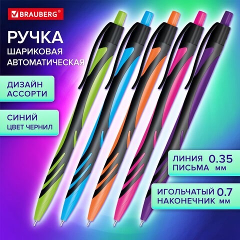 Ручка шариковая автоматическая BRAUBERG ULTRA COLOR NEON, soft-touch, СИНЯЯ, пишущий узел 0,7 мм, линия письма 0,35 мм, 144203 144203 - фото 325664