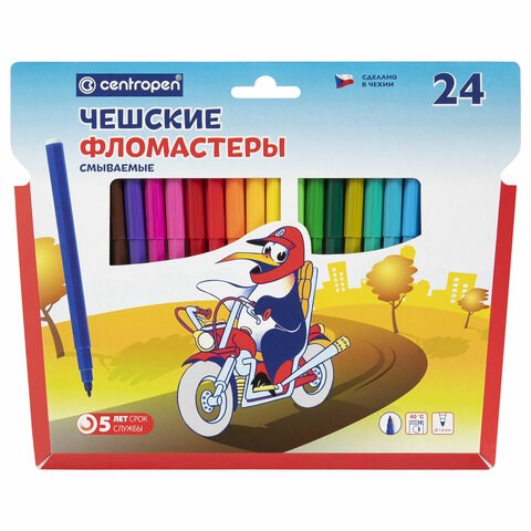 Фломастеры 24 ЦВЕТА CENTROPEN "Пингвины", смываемые, вентилируемый колпачок, 7790/24ET, 7 7790 2486 150058 - фото 325706