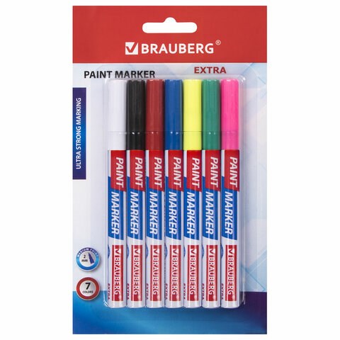 Маркер-краска лаковый EXTRA (paint marker) 2 мм, НАБОР 7 цветов, УСИЛЕННАЯ НИТРО-ОСНОВА, BRAUBERG, 151996 151996 - фото 326046
