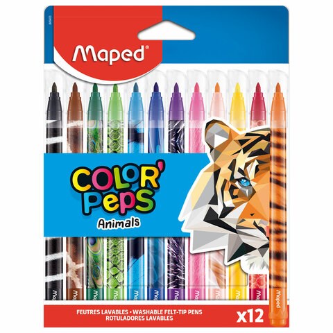 Фломастеры MAPED (Франция) "Animals" 12 цветов, смываемые, вентилируемый колпачок, 845403 152643 - фото 326260