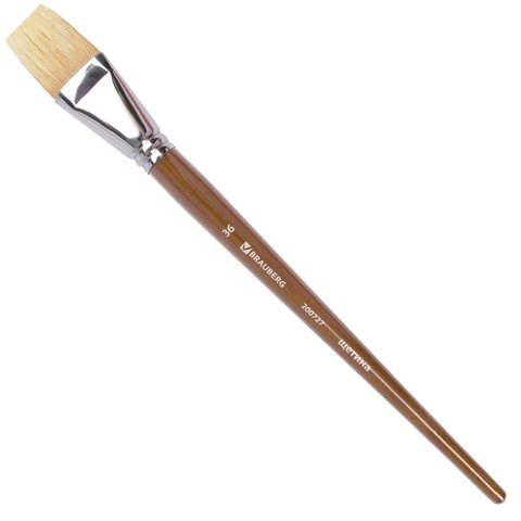 Кисть художественная профессиональная BRAUBERG ART CLASSIC, щетина, плоская, № 36, длинная ручка, 200727 200727 - фото 327274