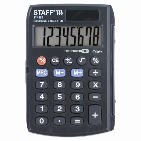 Калькулятор карманный STAFF STF-883 (95х62 мм), 8 разрядов, двойное питание, 250196 250196 - фото 329747