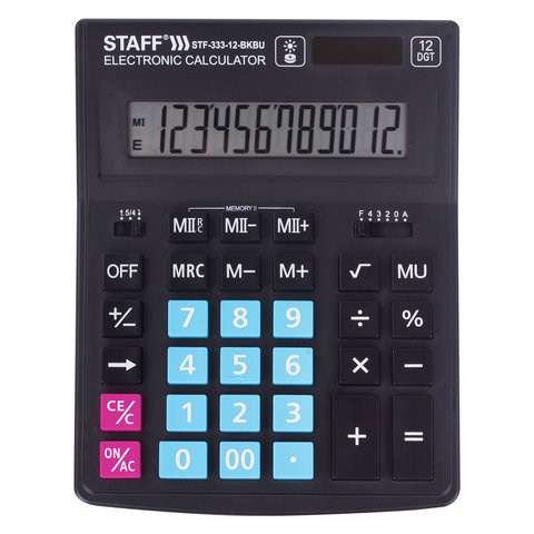 Калькулятор настольный STAFF PLUS STF-333-BKBU ( 200x154 мм) 12 разрядов, ЧЕРНО-СИНИЙ, 250461 250461 - фото 329765