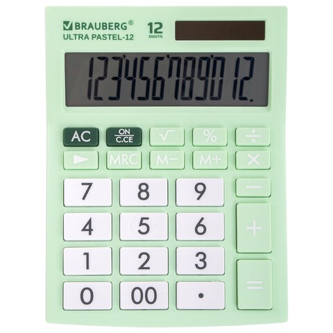 Калькулятор настольный BRAUBERG ULTRA PASTEL-12-LG (192x143 мм), 12 разрядов, двойное питание, МЯТНЫЙ, 250504 250504 - фото 329792