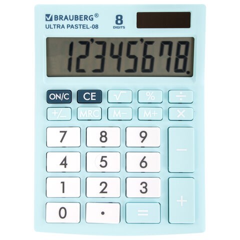 Калькулятор настольный BRAUBERG ULTRA PASTEL-08-LB, КОМПАКТНЫЙ (154x115 мм), 8 разрядов, двойное питание, ГОЛУБОЙ, 250513 250513 - фото 329800